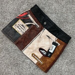 Jaded London Daytona Faux Leather Mini Skirt in Brown & Blue - size (0)